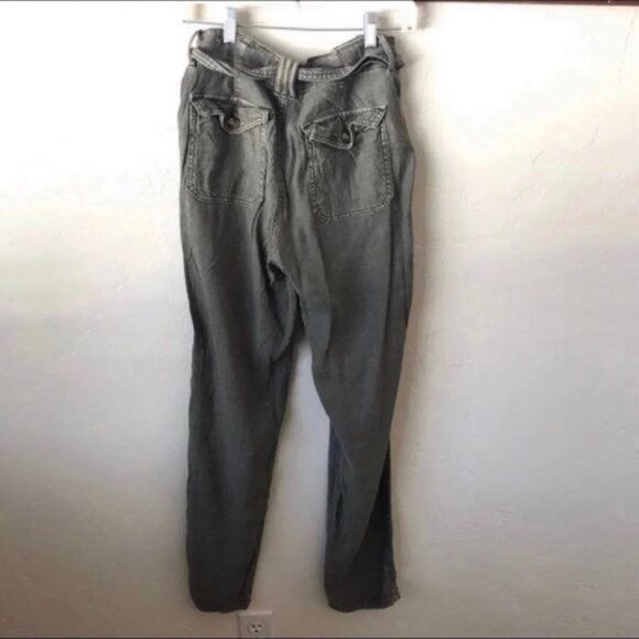 American Eagle Outfitters Linen Blend Tie Belt High Waist Pant Moss Green 2 2R S - Picture 4 of 11